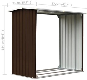 vidaXL Υπόστεγο Αποθήκευσης Ξύλων Καφέ 172x91x154 εκ. Γαλβ. Ατσάλι