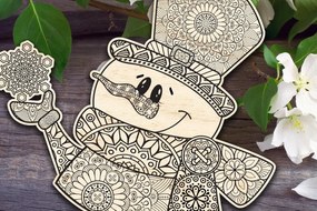 Intra απο ξύλο plywood Χρώμα wenge 3mm-4mm πάχος - Λουλούδι Μάνταλα Χιονάνθρωπος με νιφάδα χιονιού Δίασταση 30x30 cm INTRAFABR-46982051