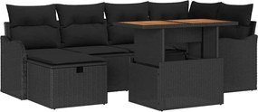 vidaXL Σετ Καναπέ Κήπου 7 pcs Μαύρο συνθετικό ρατάν