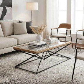 Τραπέζι σαλονιού Cena Inart μαύρο-φυσικό μέταλλο-γυαλί-ξύλο 121x61x45εκ 121x61x45 εκ.