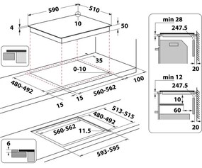 Κεραμική εντοιχισμένη εστία Whirlpool WL B4060 CPNE, 7200W, 4 ζώνες, 9 επίπεδα, 6-th Sense, FlexiCook, Induction, Μαύρο