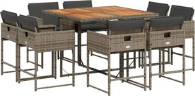 vidaXL Σετ Τραπεζαρίας Κήπου 9 τεμ. Γκρι Συνθ. Ρατάν με Μαξιλάρια