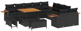 Σετ Καναπέ Κήπου με μαξιλάρι 17 pcs Μαύρο συνθετικό ρατάν