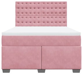 vidaXL Κρεβάτι Boxspring με Στρώμα Ροζ 140x190 εκ. Βελούδινο