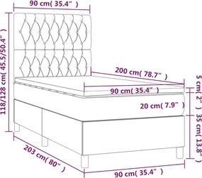 vidaXL Κρεβάτι Boxspring με Στρώμα Σκούρο Καφέ 90x200 εκ. Υφασμάτινο