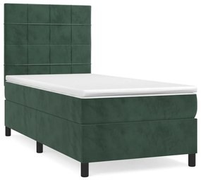 Κρεβάτι Boxspring με Στρώμα Σκούρο Πράσινο 80x200 εκ. Βελούδινο - Πράσινο