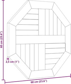vidaXL Επιφάνεια Τραπεζιού Οκτάγωνη 60x60x2,5 εκ. Μασίφ Ξύλο Teak