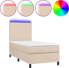 vidaXL Κρεβάτι Boxspring Στρώμα&amp;LED Καπουτσίνο 90x190 εκ. Συνθ. Δέρμα
