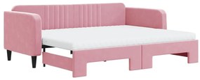 vidaXL Καναπές Κρεβάτι Συρόμενος Ροζ 90x200 εκ. Βελούδινος Στρώματα