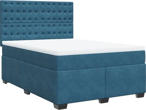 vidaXL Κρεβάτι Boxspring με Στρώμα Μπλε 140x200 εκ. Βελούδινο