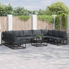 vidaXL Σετ Καναπέ Κήπου με μαξιλάρι 10 pcs Μαύρο Αλουμίνιο