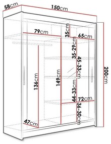 Ντουλάπα Atlanta 112, Σκούρα δρυς, 200x150x58cm, 118 kg, Πόρτες ντουλάπας: Ολίσθηση, Αριθμός ραφιών: 5, Αριθμός ραφιών: 5 | Epipla1.gr