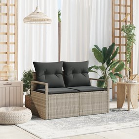 vidaXL Καναπές Κήπου 2 Θέσεων με Αποθήκευση & Μαξιλάρια Γκρίζος Πολυ Ρατάν