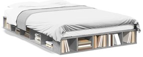 vidaXL Πλαίσιο Κρεβατιού Γκρι Σκυροδέματος 135x190 εκ. Επεξεργ. Ξύλο