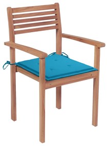 vidaXL Καρέκλες Κήπου 2 τεμ. από Μασίφ Ξύλο Teak με Μπλε Μαξιλάρια
