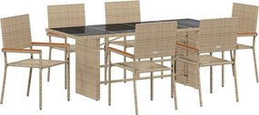 vidaXL Σέτ φαγητού για κήπο 7 pcs Μπεζ συνθετικό ρατάν