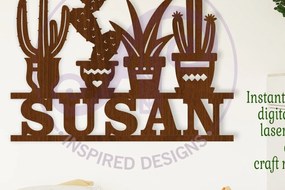 Σετ των 3 Intra απο ξύλο plywood 3mm-4mm πάχος κοπής με λέιζερ Sign Name Cactus Δίασταση 6x6 cm INTRAFABR-113085313