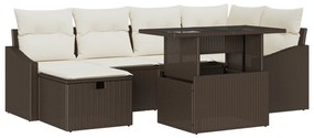 vidaXL Σετ Καναπέ Κήπου 7 Τεμαχίων με Μαξιλάρια Καφέ Πολυ Ρατάν