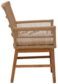 Πολυθρόνα Inca  teak ξύλο και pe σχοινί σε φυσική-μπεζ απόχρωση με μαξιλάρι 60x61x90εκ 60x61x90 εκ.