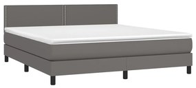 Κρεβάτι Boxspring με Στρώμα Γκρι 180x200 εκ. Συνθετικό Δέρμα - Γκρι