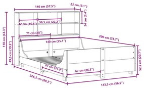 Κρεβάτι Βιβλιοθήκη Χωρίς Στρώμα 140x200 εκ Μασίφ Πεύκο - Καφέ