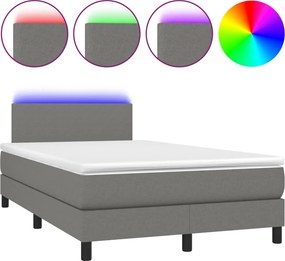 vidaXL Κρεβάτι Boxspring με Στρώμα &amp; LED Σκ.Γκρι 120x200 εκ Υφασμάτινο