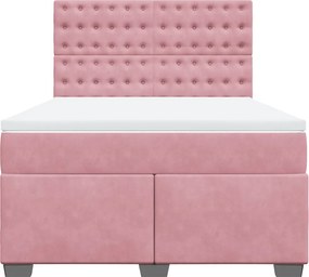 vidaXL Κρεβάτι Boxspring με Στρώμα Ροζ 140x200 εκ. Βελούδινο