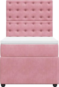 vidaXL Κρεβάτι Boxspring με Στρώμα Ροζ 90x200 εκ. Βελούδινο