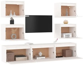vidaXL Έπιπλα Τηλεόρασης 7 τεμ. Λευκά από Μασίφ Ξύλο Πεύκου