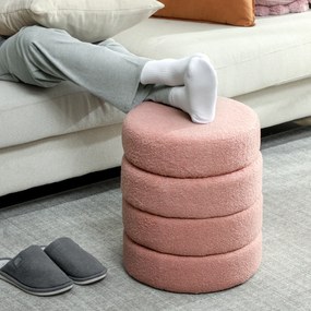 Σκαμπό, στρογγυλό, teddy fleece, έως 120kg, Φ40x45H cm, ροζ