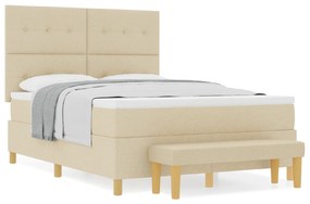 vidaXL Κρεβάτι Box Spring με Στρώμα & Παγκάκι Κρεμ 140x200 εκ. Ύφασμα