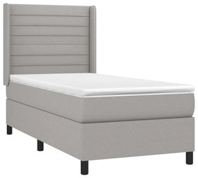 vidaXL Κρεβάτι Boxspring με Στρώμα &amp; LED Αν.Γκρι 90x200 εκ. Υφασμάτινο