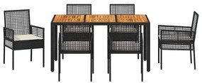 vidaXL Σέτ φαγητού για κήπο 7 pcs Μαύρο συνθετικό ρατάν