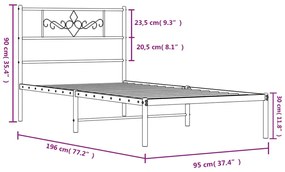 Πλαίσιο Κρεβατιού με Κεφαλάρι Μαύρο 90 x 190 εκ. Μεταλλικό - Μαύρο