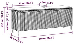 Πάγκος κήπου με μαξιλάρι γκρι 110x30x40,5 cm Poly Rattan - Γκρι