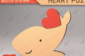 Σετ των 2 Intra απο ξύλο plywood 3mm-4mm πάχος Animal Heart Puzzle . Φάλαινα Δίασταση 15x15 cm INTRAFABR-85983816