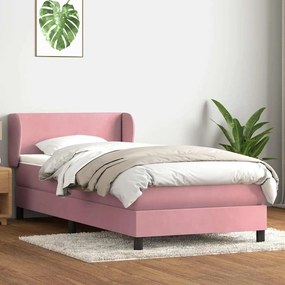 Box Spring κρεβάτι με στρώμα ροζ 80x210 εκ. Βελούδινο - Ροζ