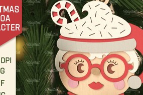 Σετ των 3 Intra απο ξύλο plywood 3mm-4mm πάχος Τρισδιάστατο Χριστουγεννιάτικο Κακάο Mrs Claus Cut Δίασταση 8x8 cm INTRAFABR-105753466