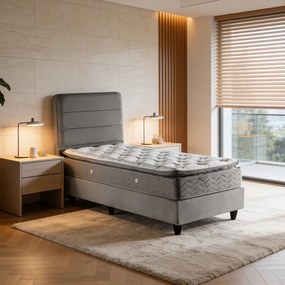 Κρεβάτι μονό Linteda pakoworld ανθρακί βελούδο 90x200εκ