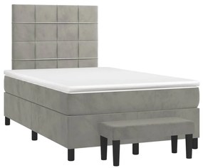 Κρεβάτι Boxspring με Στρώμα Ανοιχτό Γκρι 120x190 εκ. Βελούδινο - Γκρι