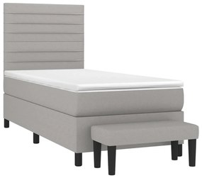 vidaXL Κρεβάτι Boxspring με Στρώμα Ανοιχτό Γκρι 90x200 εκ. Υφασμάτινο