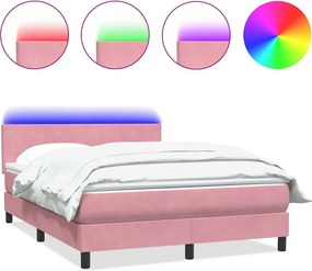 vidaXL Κρεβάτι Boxspring με Στρώμα &amp; LED Ροζ 160x210 εκ. Βελούδινο