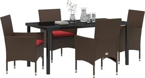 vidaXL Σετ τραπεζιού και καρέκλας 5 pcs Καφέ Ράτα PE