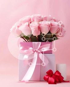 Intra Συλλεκτικό Ξύλινο Παζλ Plywood 4mm - Λευκό κουτί δώρου με ροζ τριαντάφυλλα και κεριά Σε Ξύλινο Κουτί - Διαστάσεις Puzzle: 10x10 cm – 25 κομμάτια