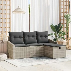 vidaXL Σετ Καναπέ Κήπου με μαξιλάρι 4 pcs Ανοιχτό γκρι Πολυ ράταν
