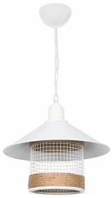 GLORA 201-0089 Vintage Κρεμαστό Φωτιστικό Καμπάνα Μονόφωτο 1 x E27 IP20 Λευκο Μέταλλο με Μπεζ Σχοινί-Μ30 x Π30 x Υ5 Globostar-20 201-0089