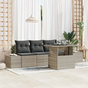vidaXL Σετ 5 Τεμαχίων Καναπέ Κήπου με Μαξιλάρια σε Ανοιχτό Γκρι Πολυ Ρατάν
