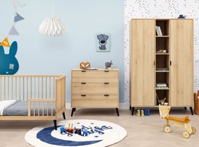 Βρεφικό Κρεβάτι Fay 70x140cm από μασίφ Οξιά Natural + Black ToiToiKids