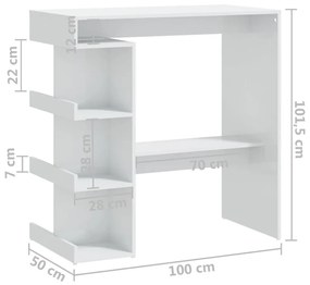 Τραπέζι Μπαρ με Ράφια Γυαλ. Λευκό 102x50x103,5 εκ. Επεξ. Ξύλο - Λευκό