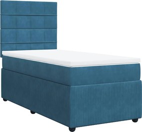 vidaXL Κρεβάτι Boxspring με Στρώμα Μπλε 100x200 εκ. Βελούδινο